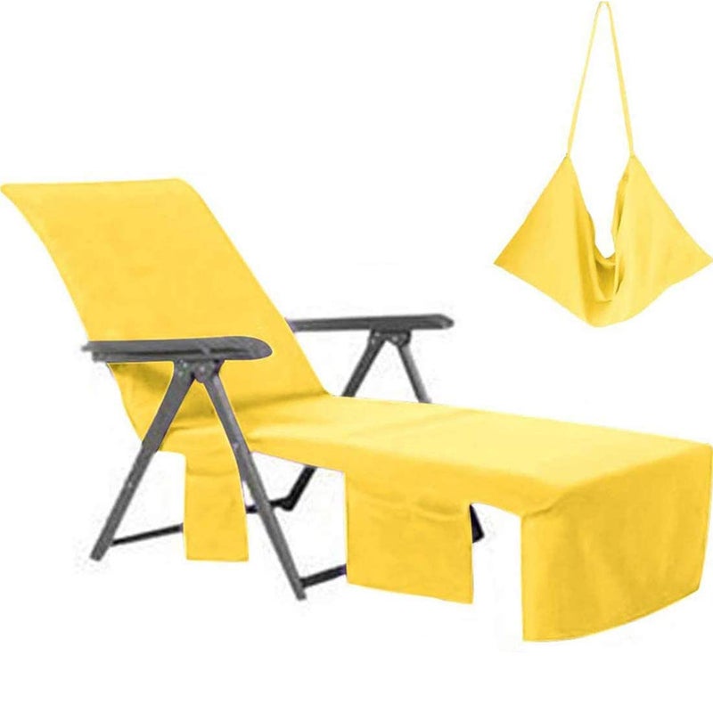 VOCOOL Lounge Chair Cover Beach Towels Covers Microfiber Pool Chair Towel with Pockets for Summer Holidays Sunbathing Garden Sun Lounger, Yellow - Image 1